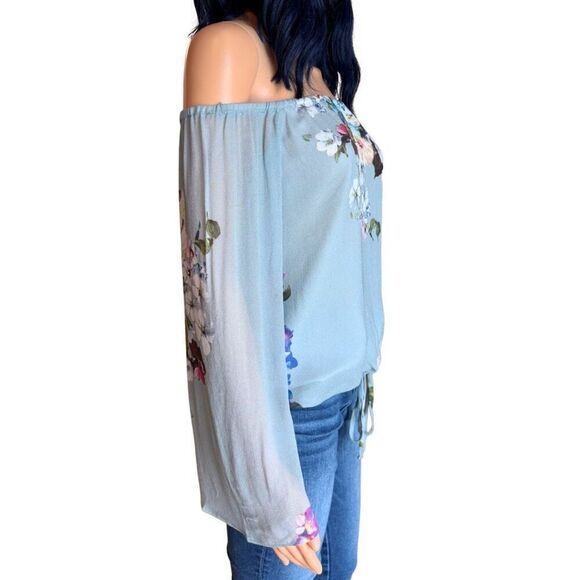 NWT Lavender Brown Women’s Floral Chiffon Off the Shoulder Blouse - Picture 4 of 6
